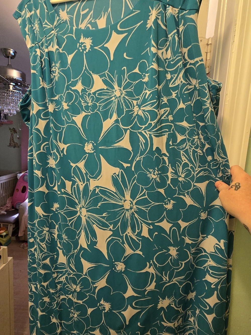 George Teal and White Floral Midi Dress